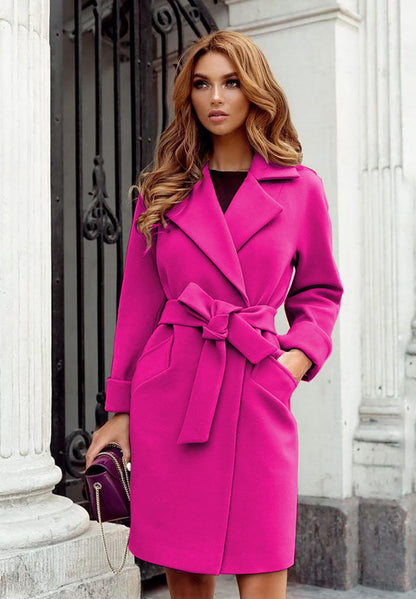 Damen eleganter Trenchcoat mit Gürtel und Taschen in Dunkelblau