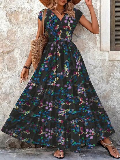 Damen Maxi-Kleid mit floralem Paisley-Muster und schmeichelndem Schnitt in Dunkelblau