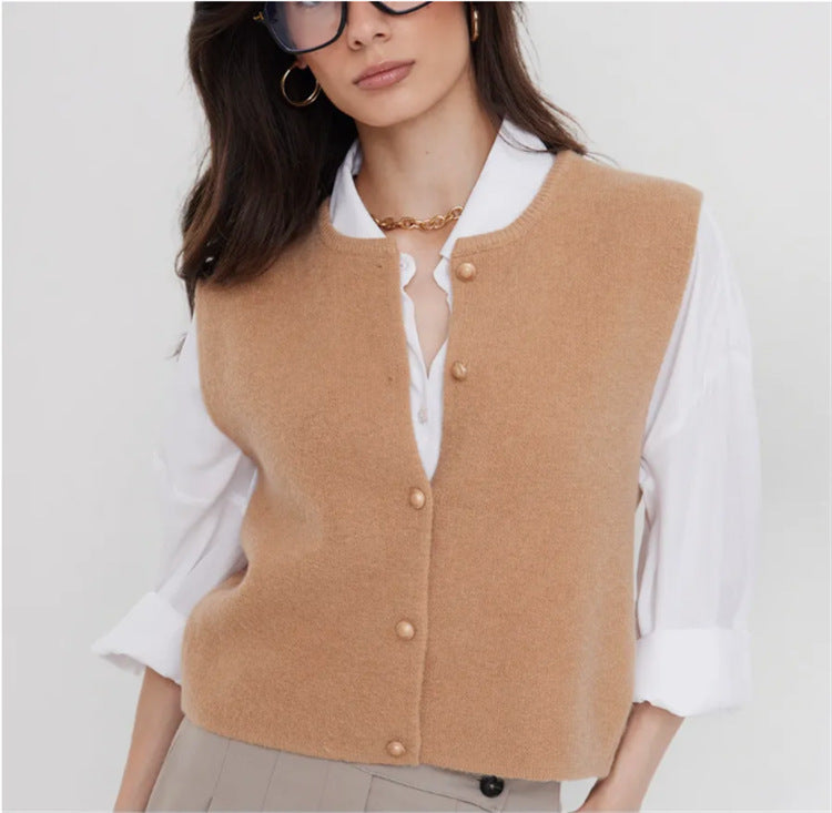 Damen Strickweste elegant mit Knopfverschluss in Aprikose