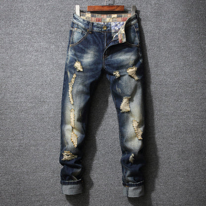 Herren Zerrissene Denim-Jeans mit lässigem Schnitt in Vintageblau