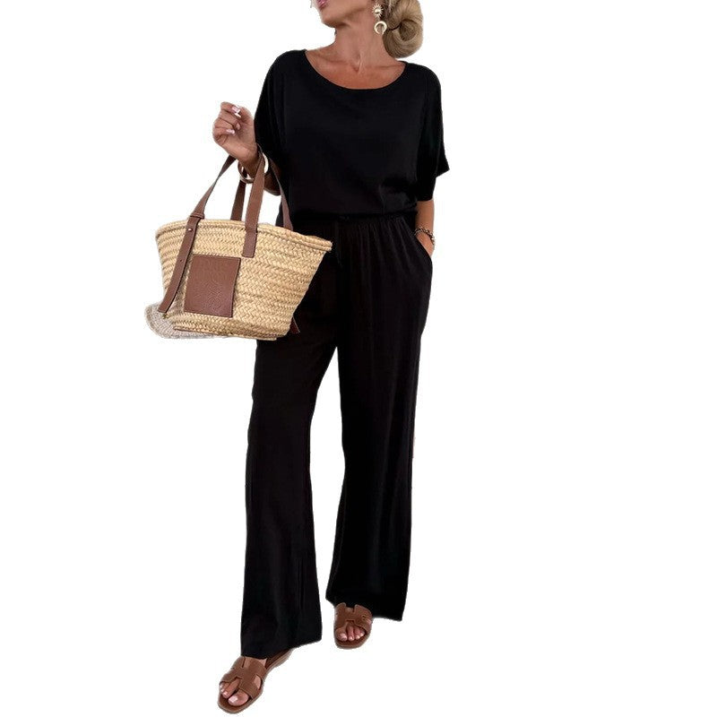 Damen Lässiger Jumpsuit mit weitem Bein und Taillenzug in Schwarz