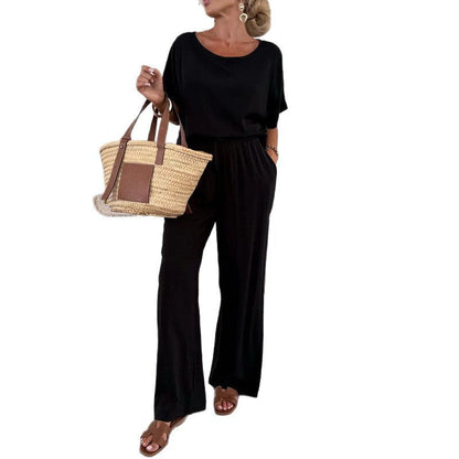 Damen Lässiger Jumpsuit mit weitem Bein und Taillenzug in Schwarz