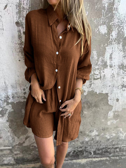 Damen Oversize Hemdkleid mit Knopfverschluss und Rollkragen in Schwarz