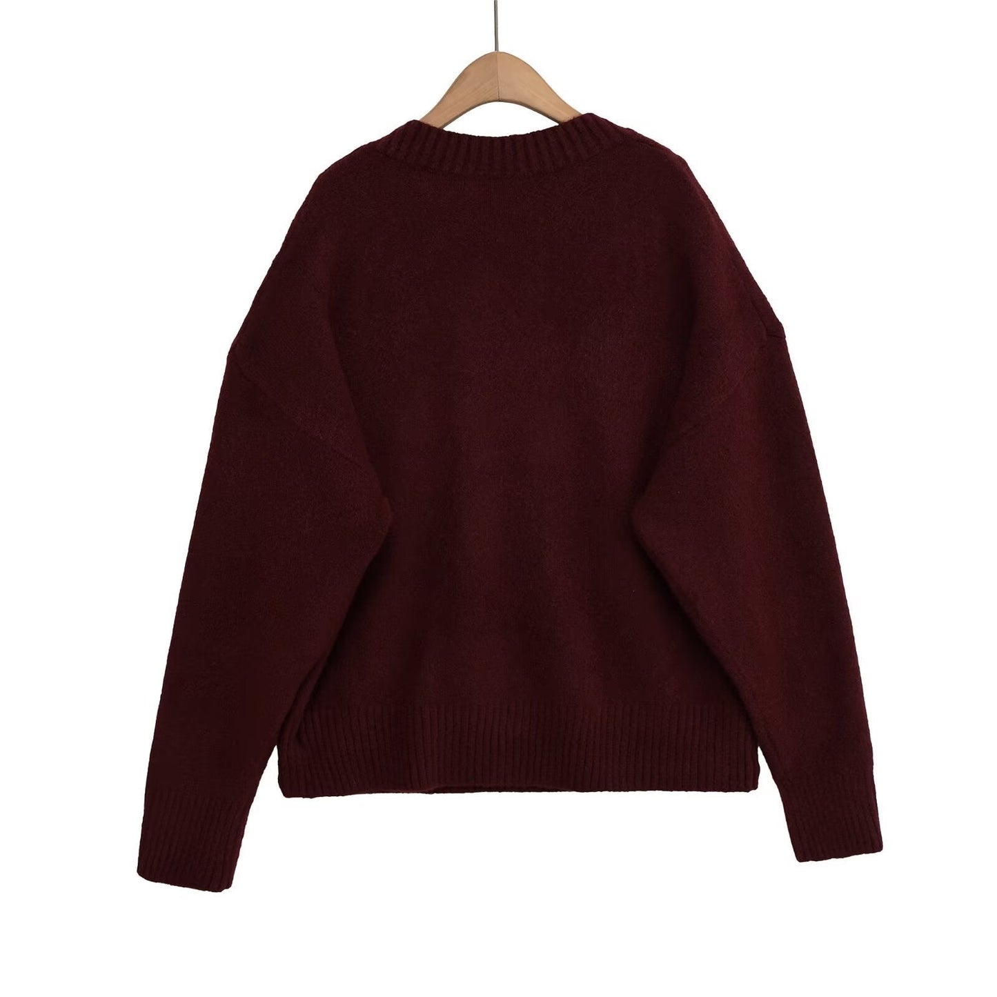 Damen V-Ausschnitt Strickpullover in Rotbraun