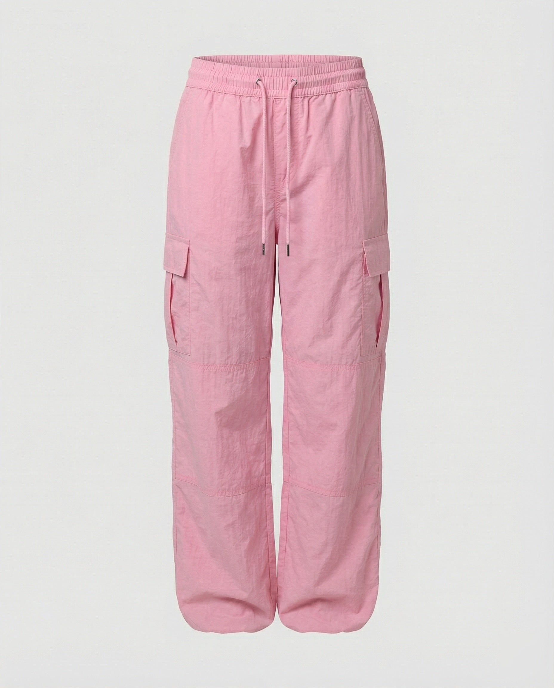 Damen hochgeschnittene Ballon-Cargohose mit Stufennähten, elastischem Tunnelzugbund und Beinweitenregulierung in Rosa