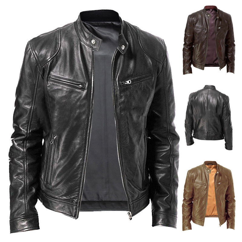 Herren Biker-Jacke im modernen Design in Braun