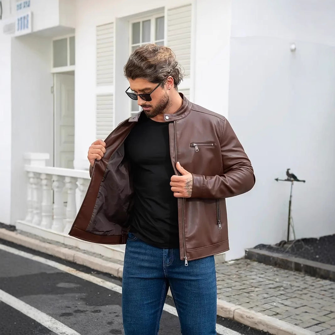 Herren moderne Jacke mit Reißverschlüssen in Braun