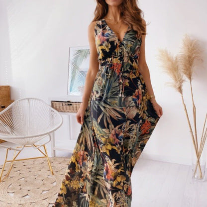 Elegantes Tropical Maxi Kleid für Damen in Schwarz