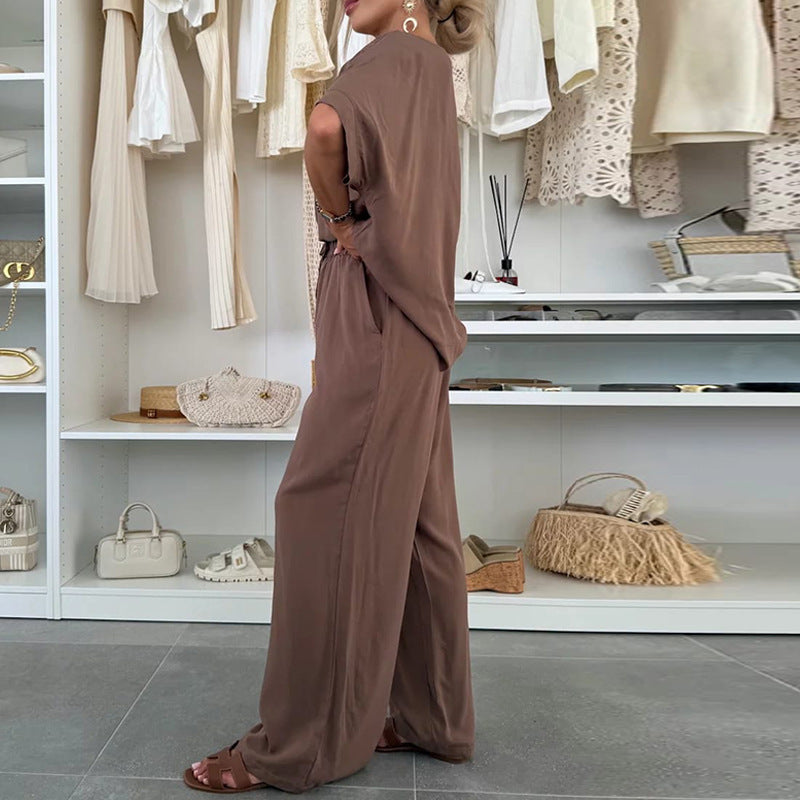 Damen Lässiger Jumpsuit mit weitem Bein und Taillenzug in Schwarz