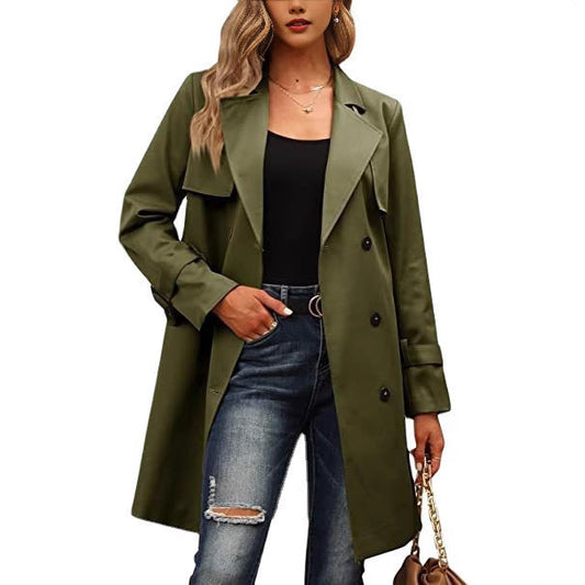 Damen Eleganter Trenchcoat mit doppelter Knopfleiste und schickem Kragen in Schwarz
