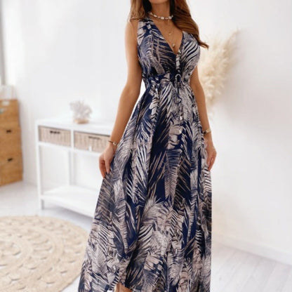 Elegantes Tropical Maxi Kleid für Damen in Grün
