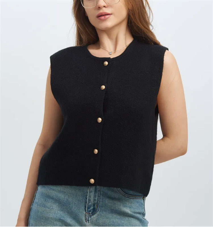 Damen Strickweste elegant mit Knopfverschluss in Khaki