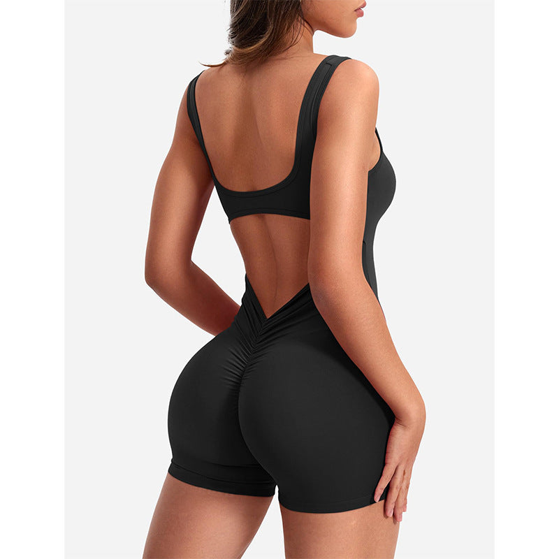 Damen Sportlicher Jumpsuit mit Rückenausschnitt und figurformendem Design in Braun