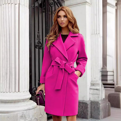 Damen eleganter Trenchcoat mit Gürtel und Taschen in Grau