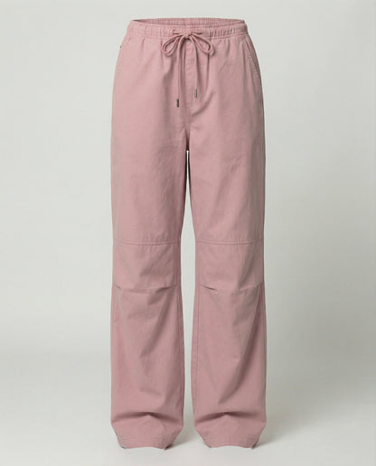 Damen hochgeschnittene weite Freizeithose mit Tunnelzugbund Kordelzügen und verstellbarem Beinabschluss in Rosa