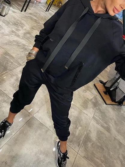 Damen Sportliches Zweiteiler-Set mit Hoodie und Jogginghose in Grau