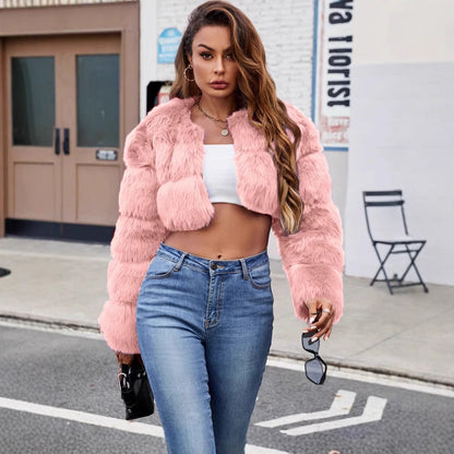 Damen kurze Pelzjacke in Rosa