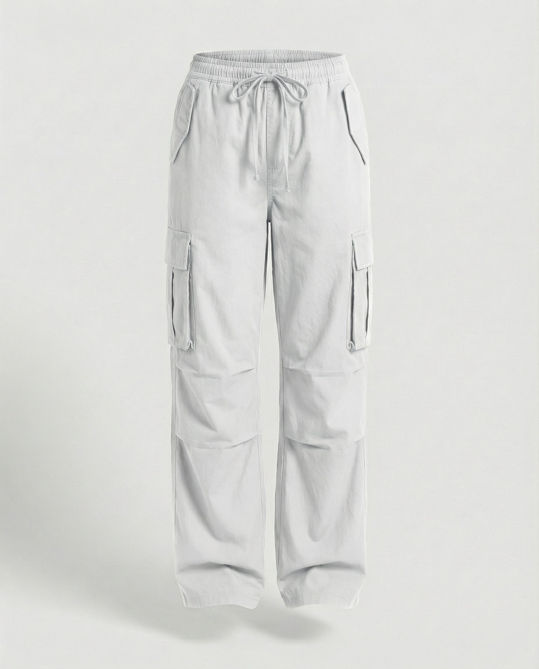Damen weite Cargo-Hose im Retro-Utility-Stil mit hochgeschnittenem Bund Tunnelzug Mehrfachklappentaschen und verstellbar in Schwarz