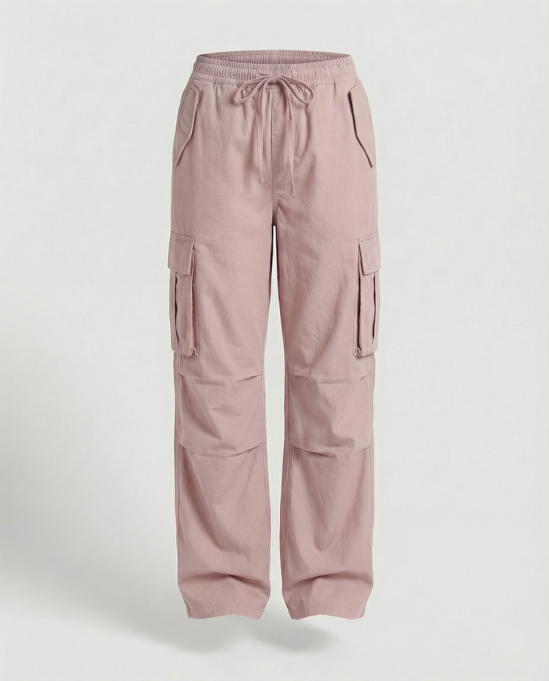 Damen weite Cargo-Hose im Retro-Utility-Stil mit hochgeschnittenem Bund Tunnelzug Mehrfachklappentaschen und verstellbar in Weiß