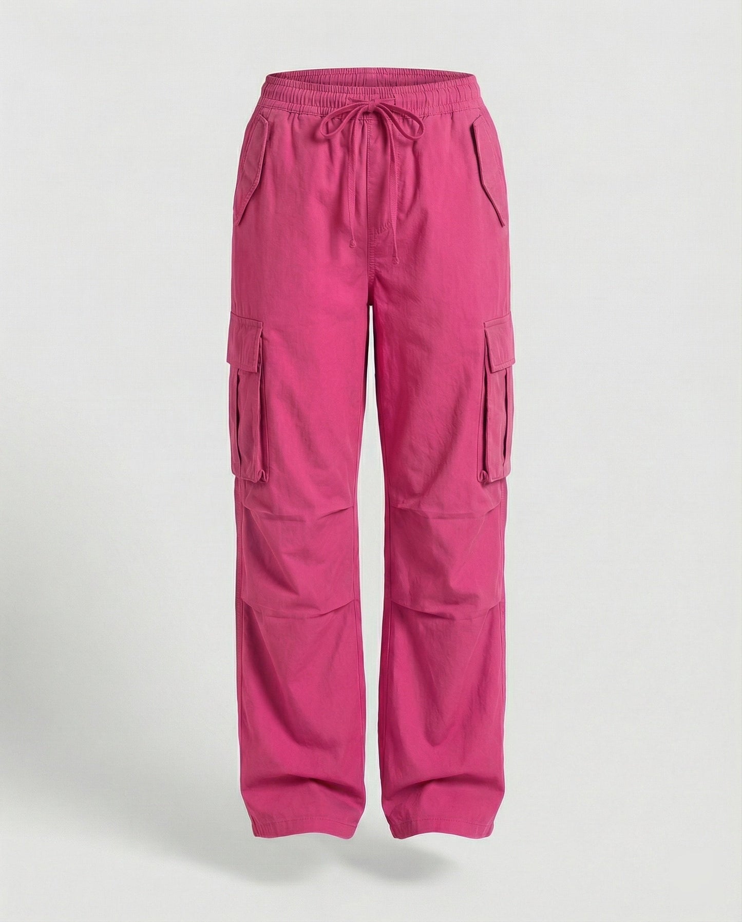 Damen weite Cargo-Hose im Retro-Utility-Stil mit hochgeschnittenem Bund Tunnelzug Mehrfachklappentaschen und verstellbar in Schwarz