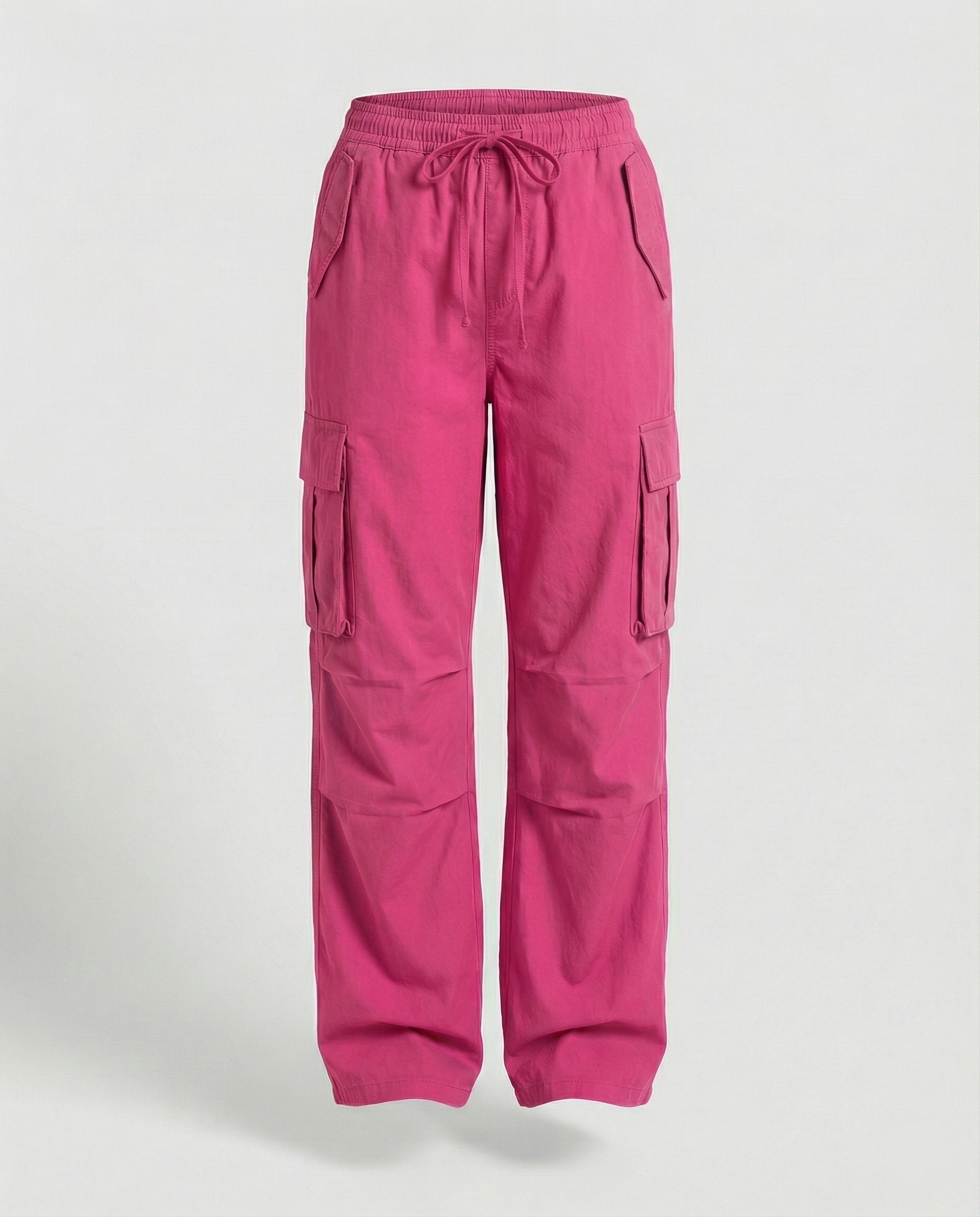 Damen weite Cargo-Hose im Retro-Utility-Stil mit hochgeschnittenem Bund Tunnelzug Mehrfachklappentaschen und verstellbar in Schwarz