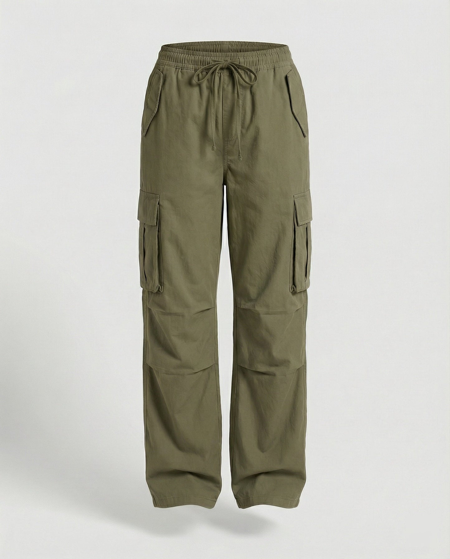 Damen weite Cargo-Hose im Retro-Utility-Stil mit hochgeschnittenem Bund Tunnelzug Mehrfachklappentaschen und verstellbar in Gelb