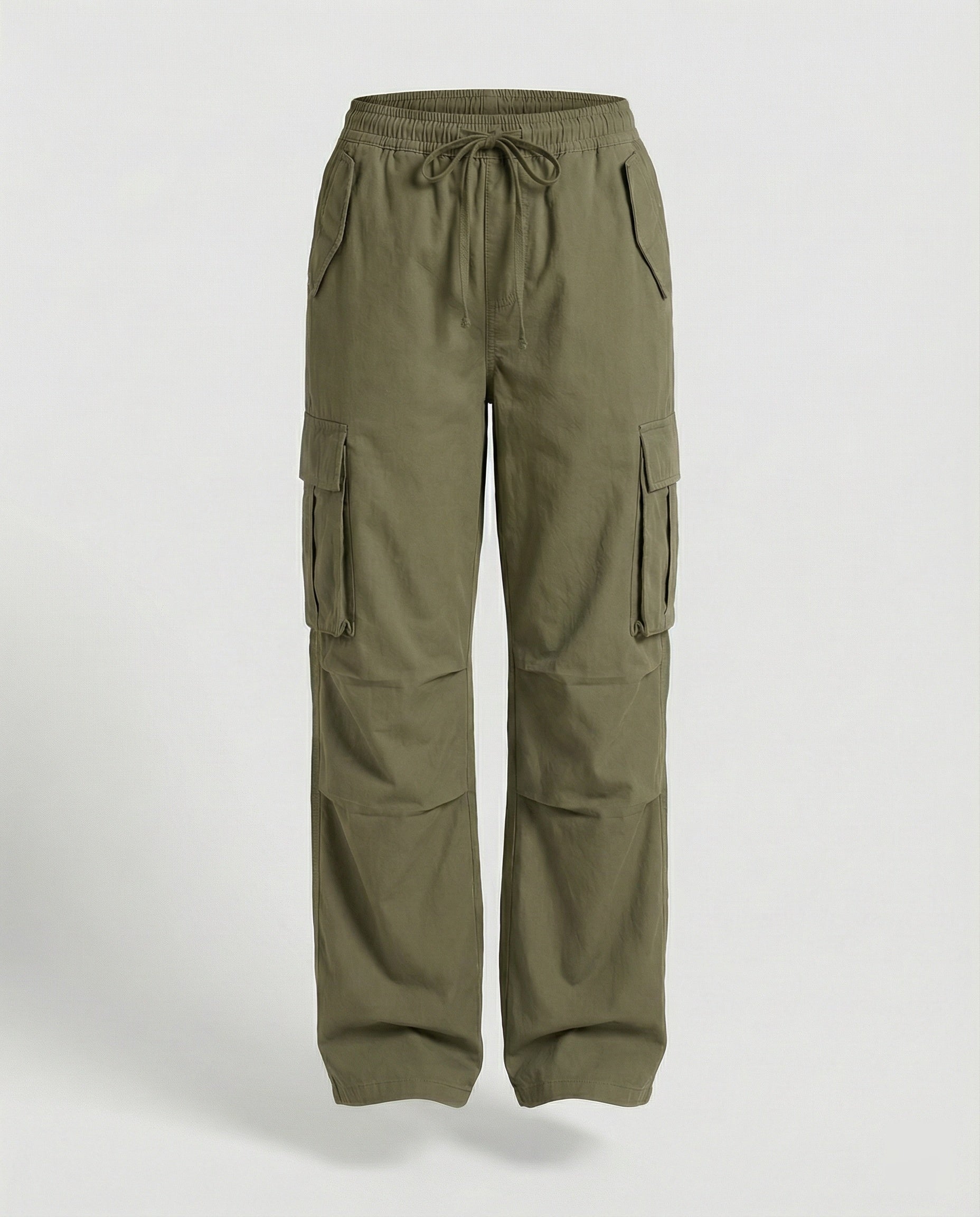 Damen weite Cargo-Hose im Retro-Utility-Stil mit hochgeschnittenem Bund Tunnelzug Mehrfachklappentaschen und verstellbar in Gelb
