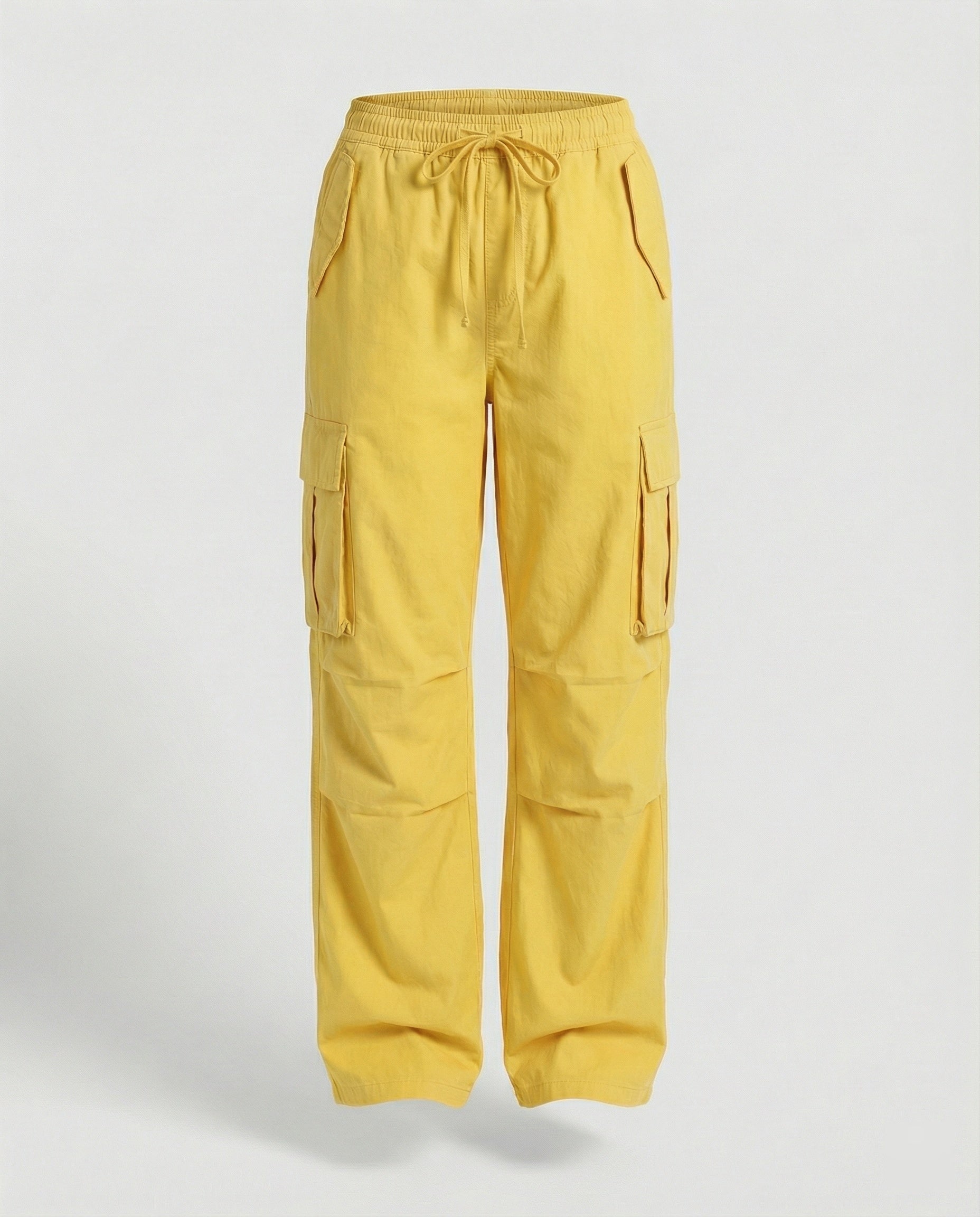 Damen weite Cargo-Hose im Retro-Utility-Stil mit hochgeschnittenem Bund Tunnelzug Mehrfachklappentaschen und verstellbar in Olivgrün