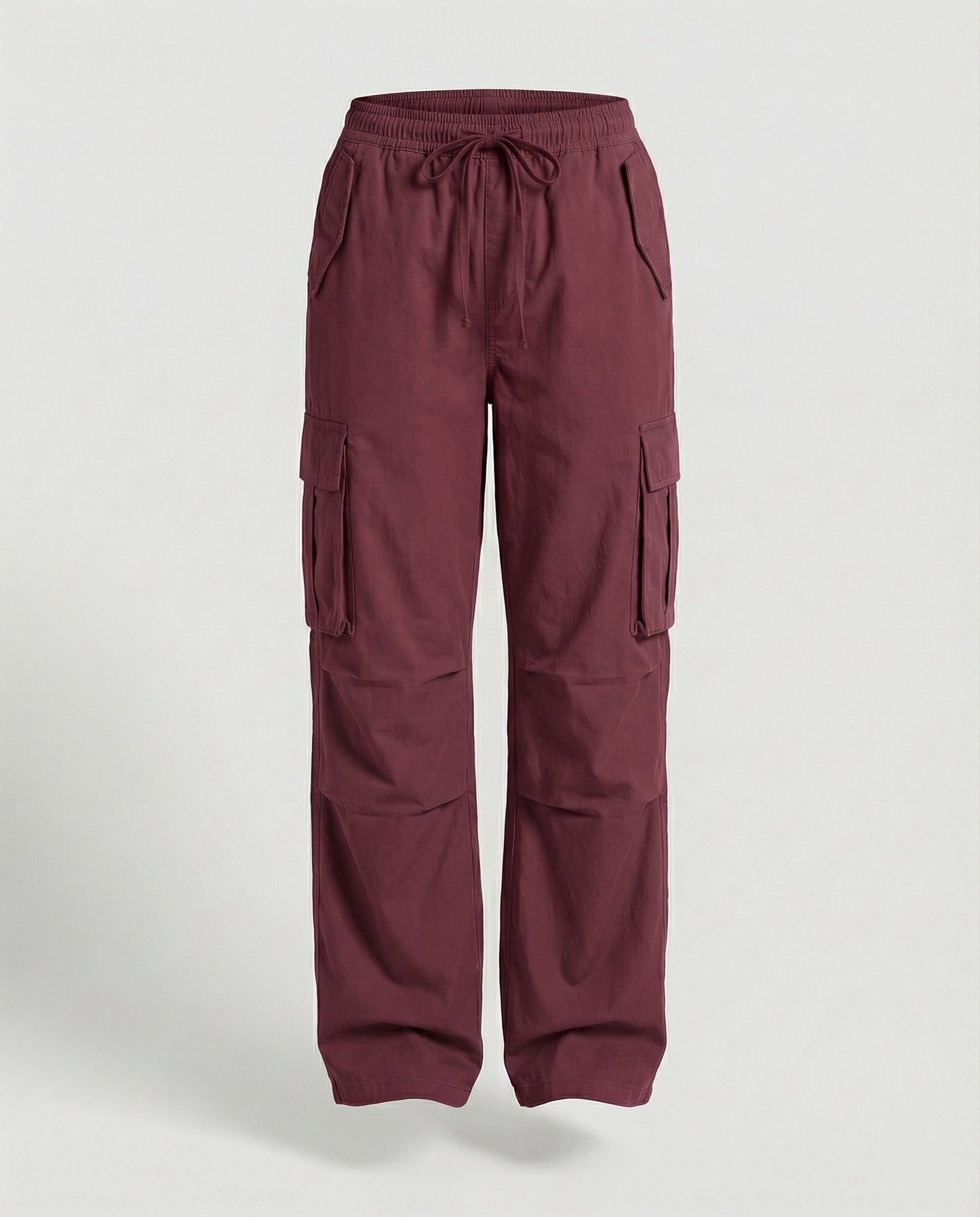 Damen weite Cargo-Hose im Retro-Utility-Stil mit hochgeschnittenem Bund Tunnelzug Mehrfachklappentaschen und verstellbar in Dunkelgrau