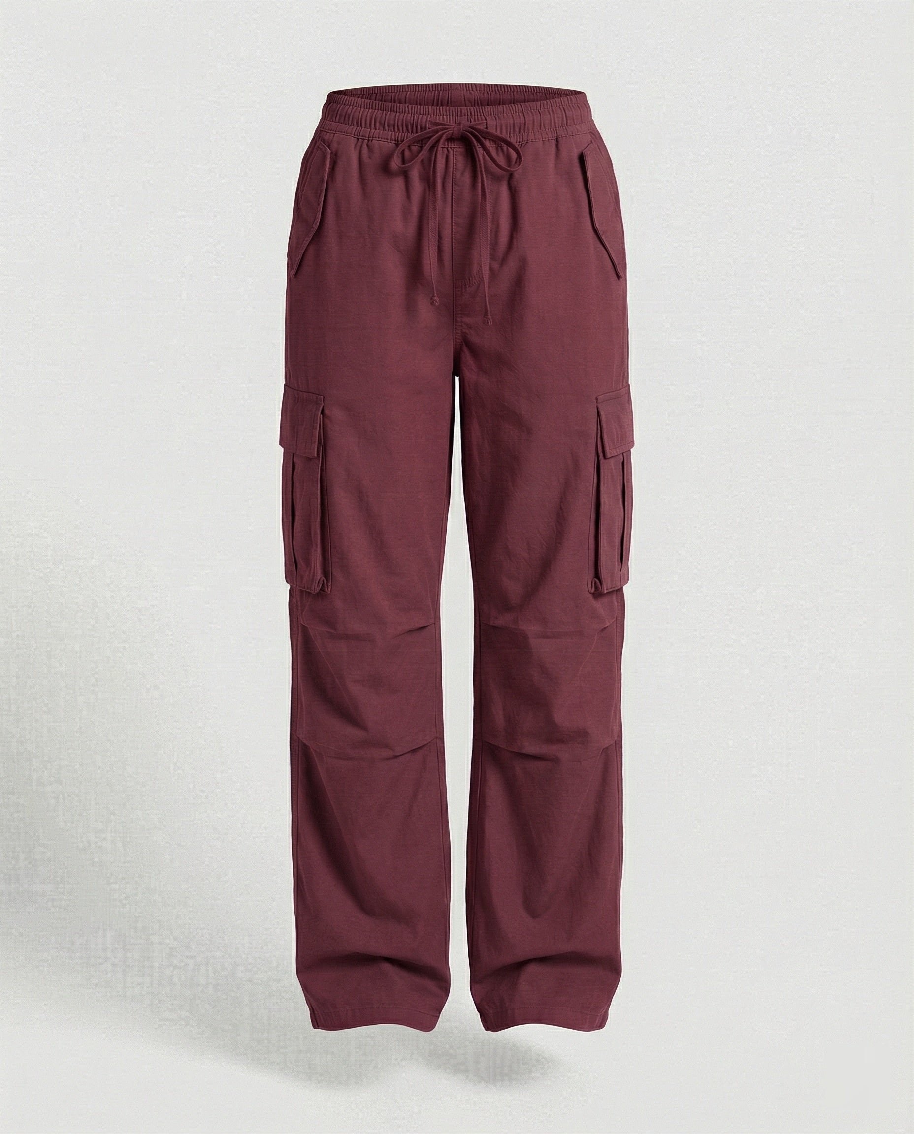 Damen weite Cargo-Hose im Retro-Utility-Stil mit hochgeschnittenem Bund Tunnelzug Mehrfachklappentaschen und verstellbar in Dunkelgrau