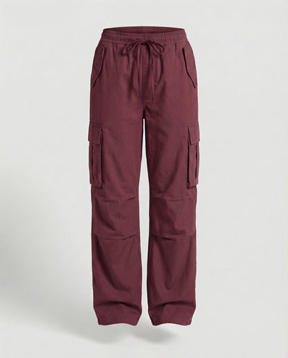 Damen weite Cargo-Hose im Retro-Utility-Stil mit hochgeschnittenem Bund Tunnelzug Mehrfachklappentaschen und verstellbar in Dunkelgrau