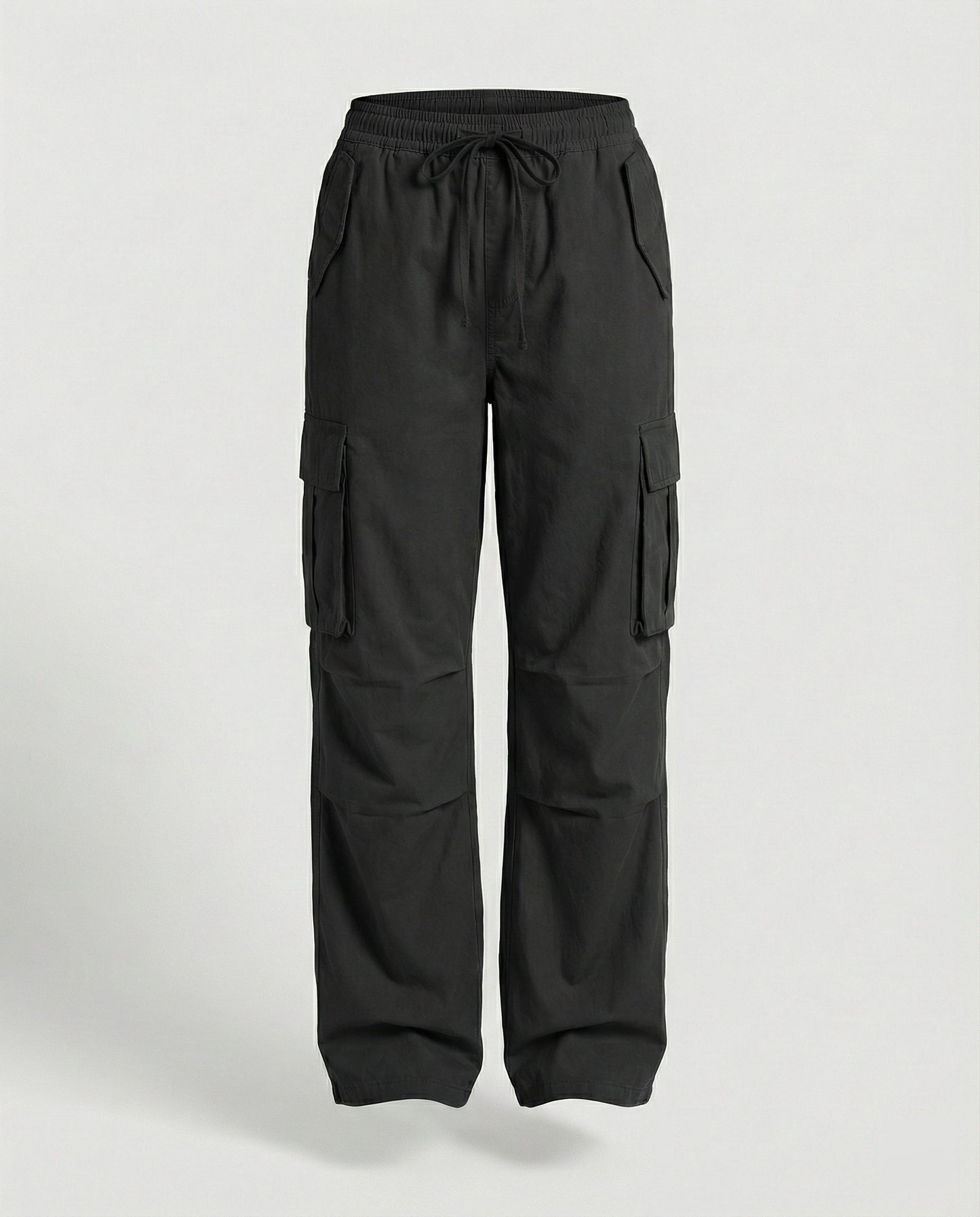 Damen weite Cargo-Hose im Retro-Utility-Stil mit hochgeschnittenem Bund Tunnelzug Mehrfachklappentaschen und verstellbar in Weiß
