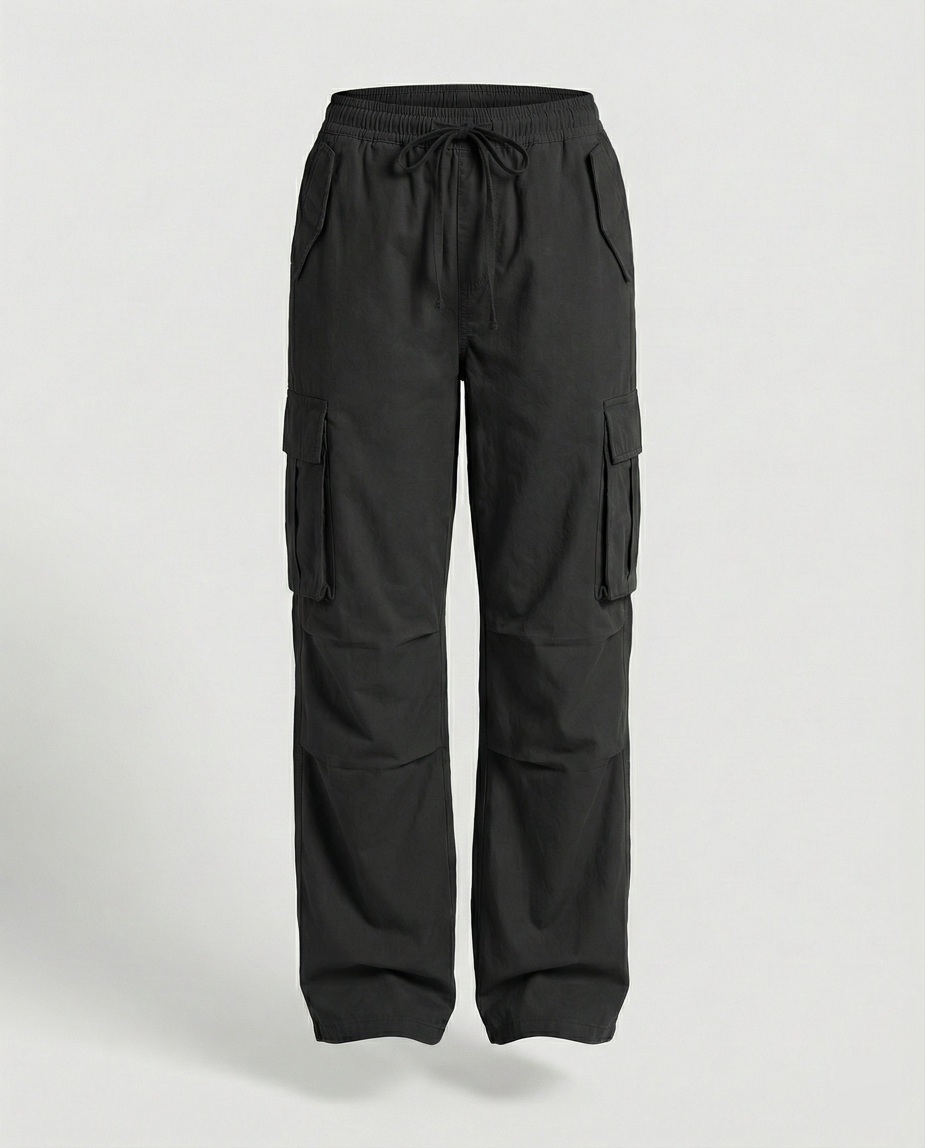 Damen weite Cargo-Hose im Retro-Utility-Stil mit hochgeschnittenem Bund Tunnelzug Mehrfachklappentaschen und verstellbar in Weiß