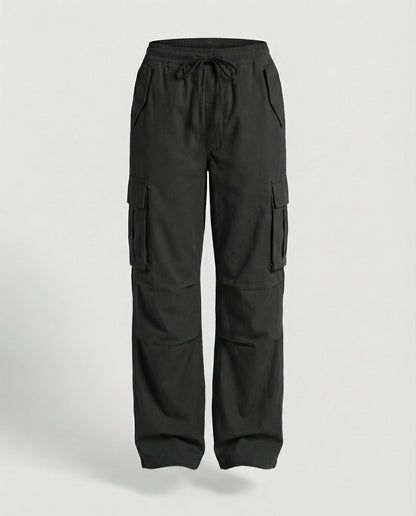 Damen weite Cargo-Hose im Retro-Utility-Stil mit hochgeschnittenem Bund Tunnelzug Mehrfachklappentaschen und verstellbar in Weiß