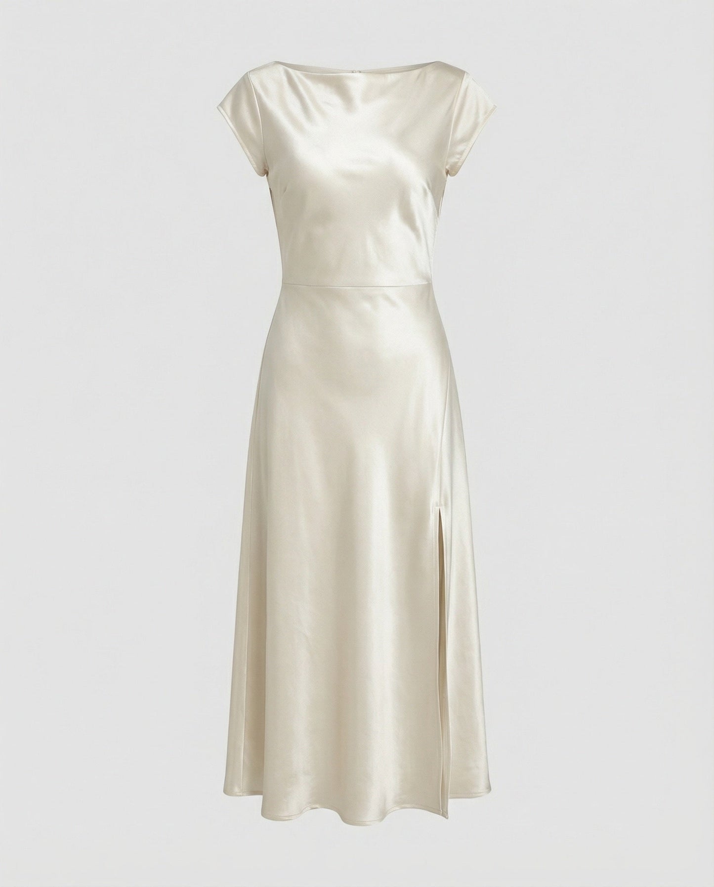 Damen schimmerndes Midikleid mit Schlitz in Champagner
