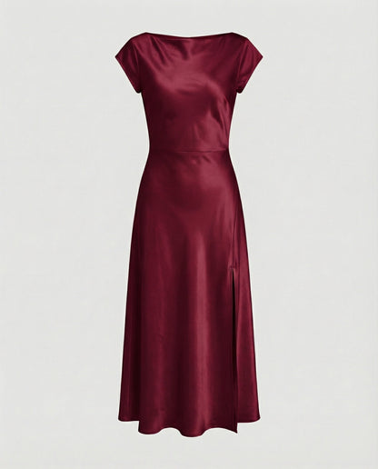 Damen schimmerndes Midikleid mit Schlitz in Schwarz