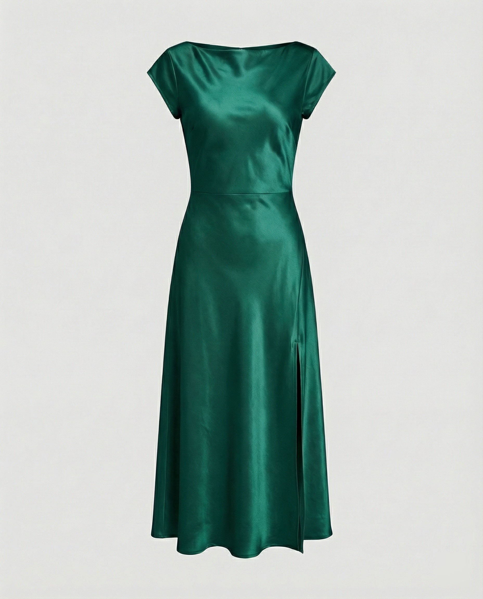 Damen schimmerndes Midikleid mit Schlitz in Hellbraun