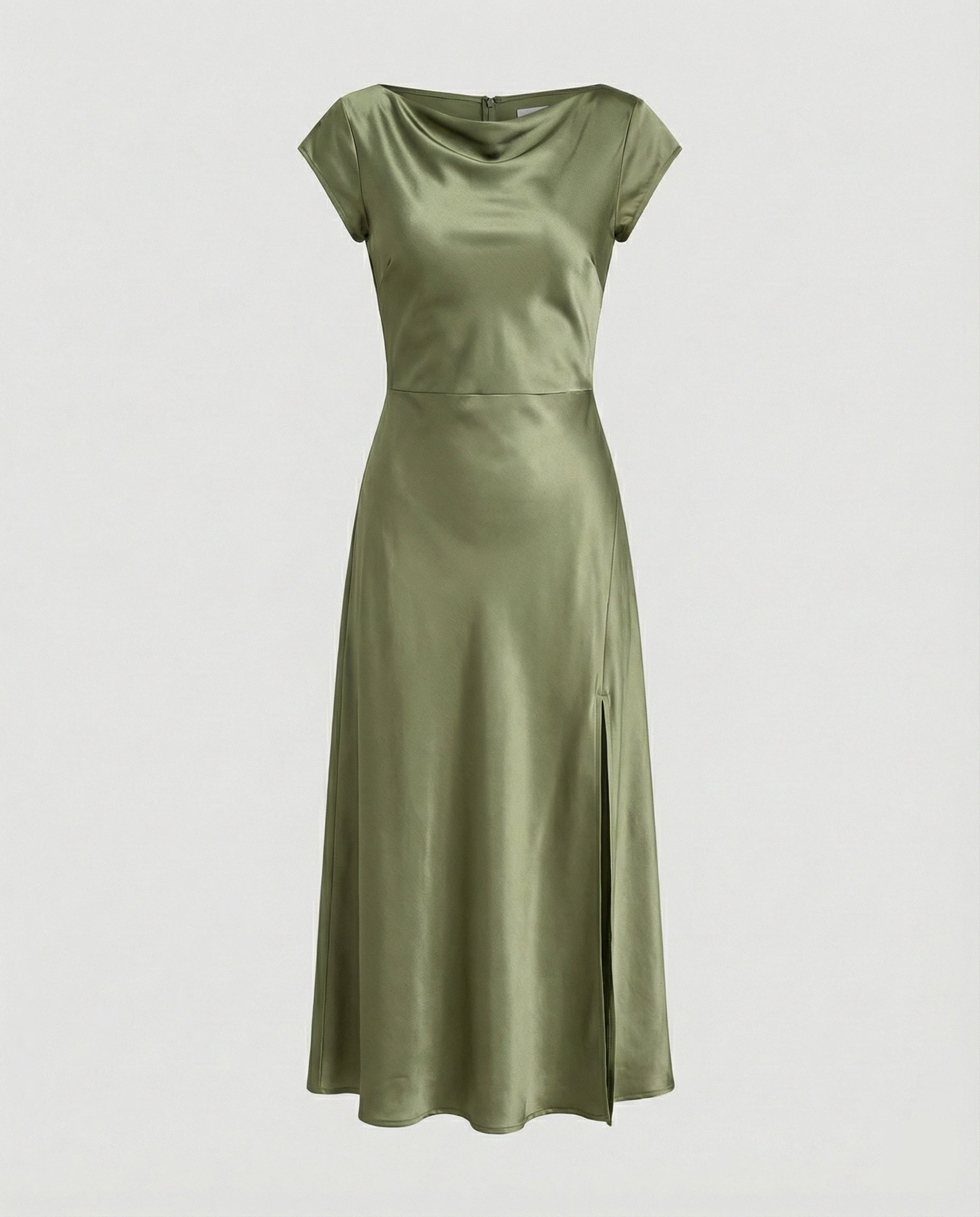 Damen schimmerndes Midikleid mit Schlitz in Hellbraun