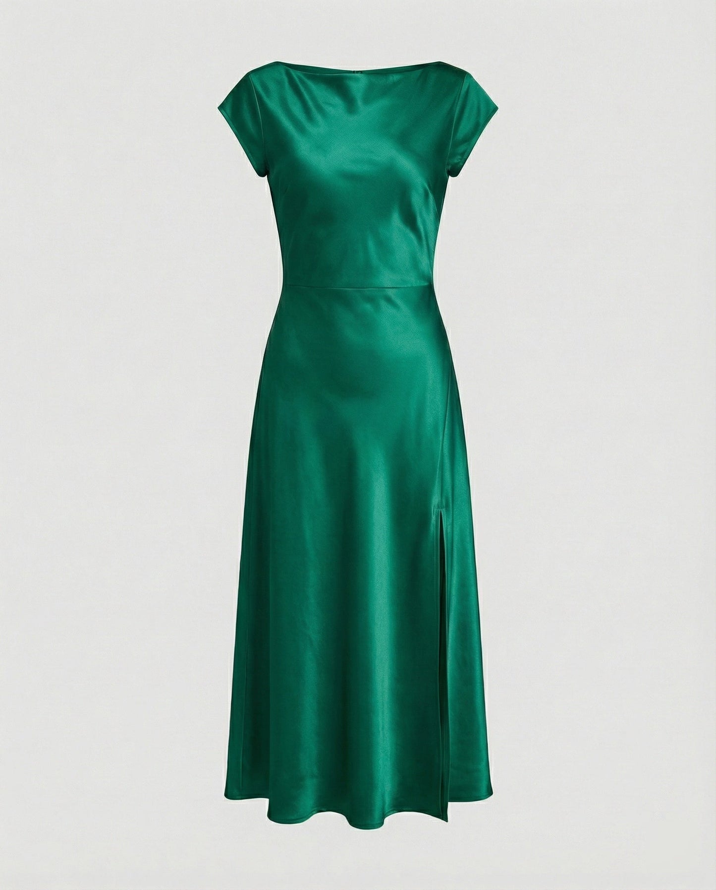 Damen schimmerndes Midikleid mit Schlitz in Hellbraun