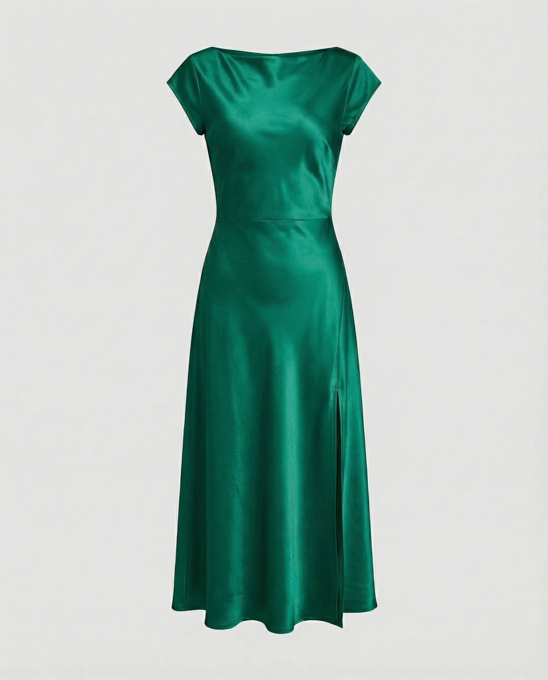 Damen schimmerndes Midikleid mit Schlitz in Hellbraun