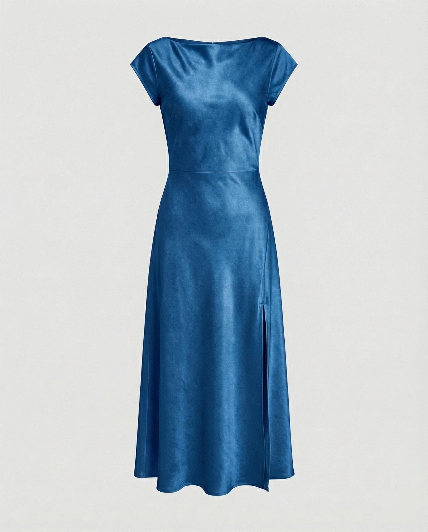 Damen schimmerndes Midikleid mit Schlitz in Blau