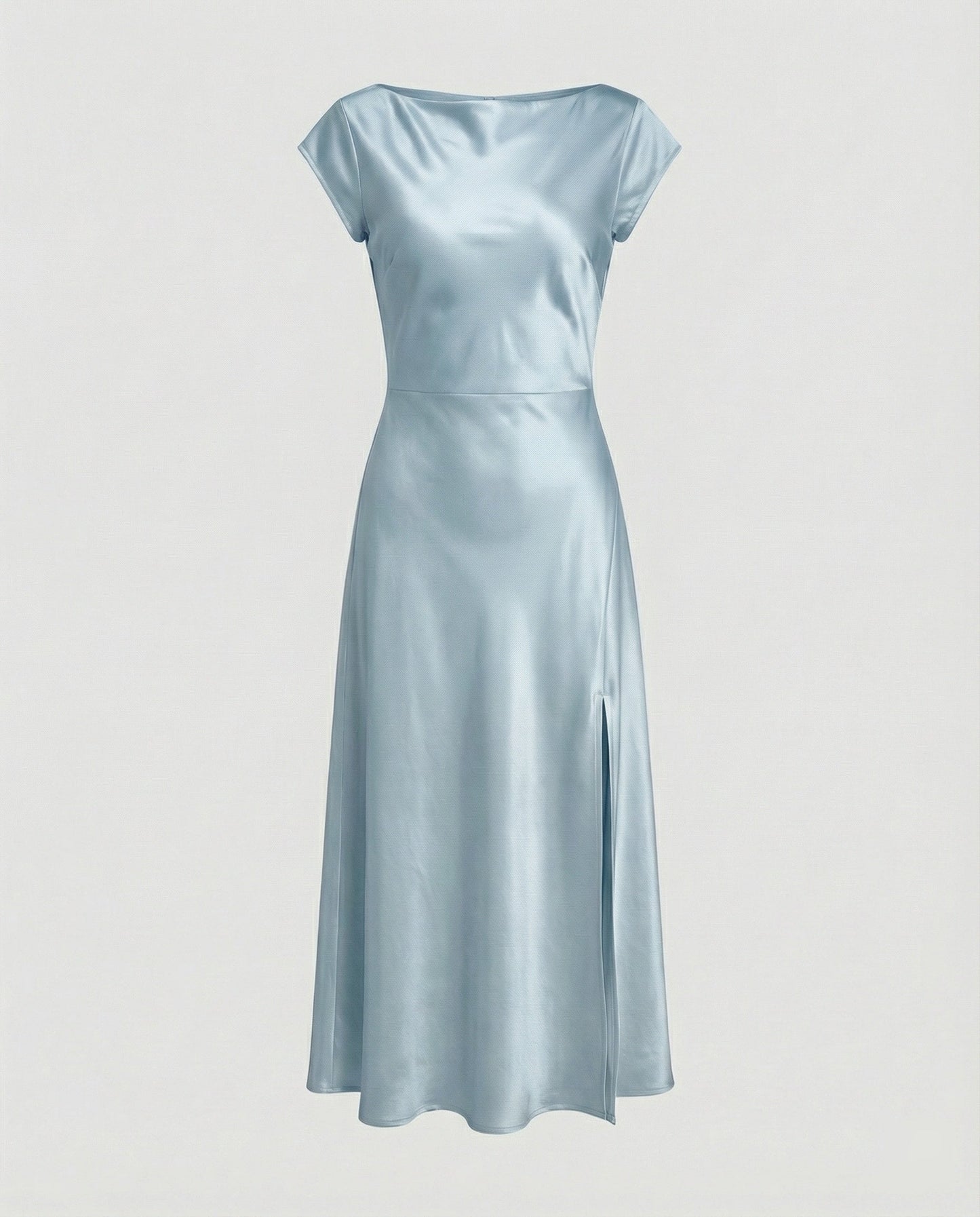 Damen schimmerndes Midikleid mit Schlitz in Blau