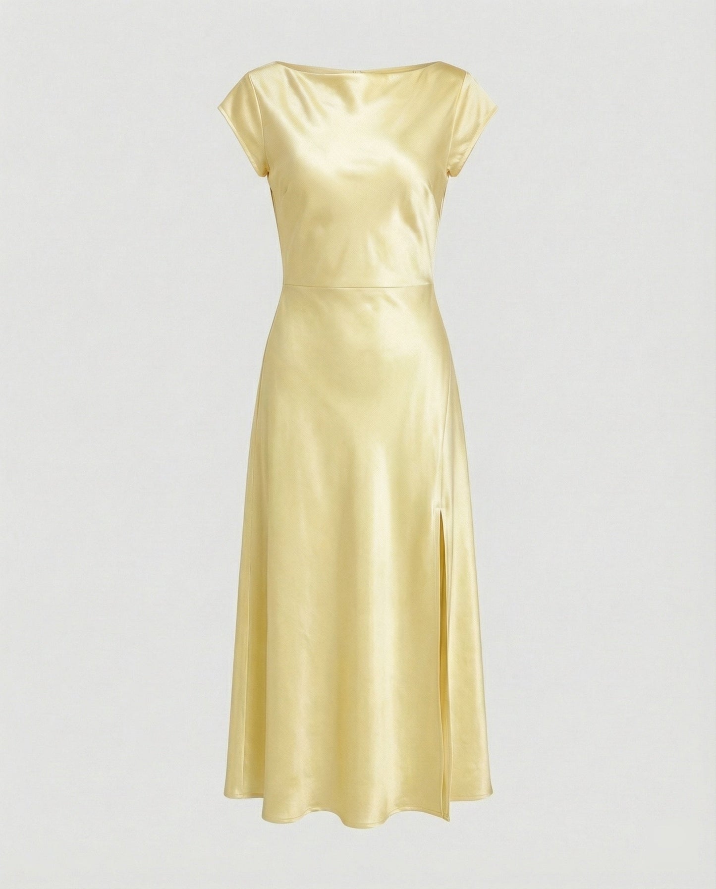 Damen schimmerndes Midikleid mit Schlitz in Hellbraun