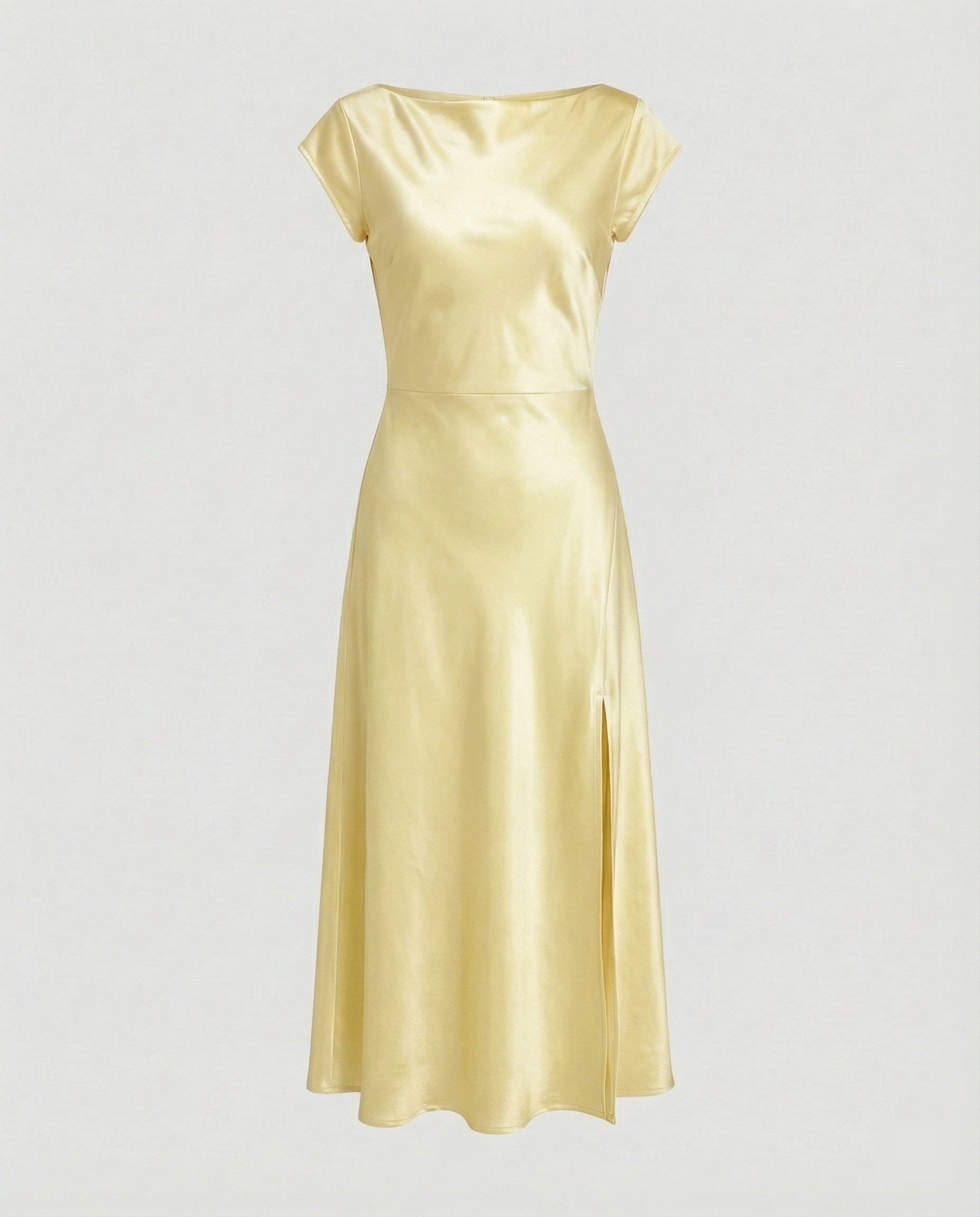 Damen schimmerndes Midikleid mit Schlitz in Hellbraun