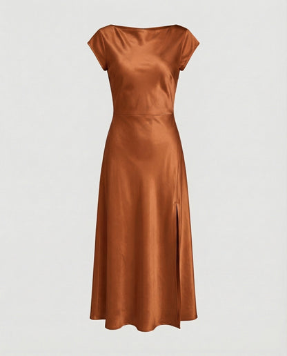 Damen schimmerndes Midikleid mit Schlitz in Blau