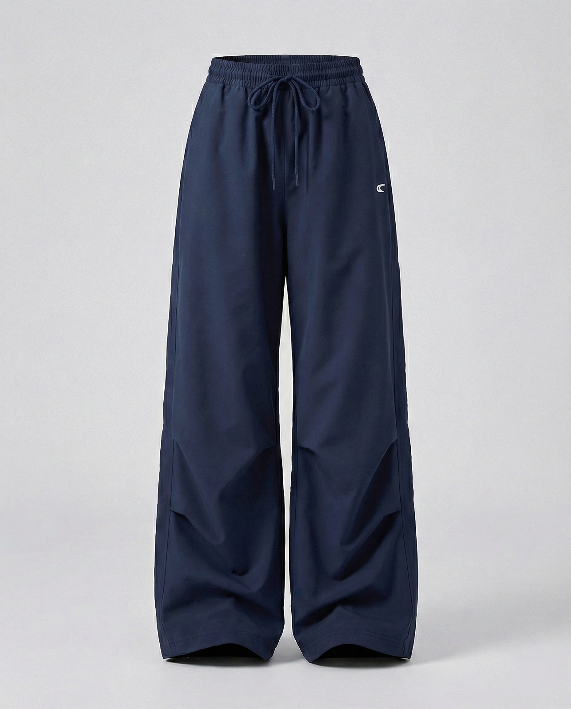 Damen weite Bundhose mit elastischem Tunnelzug langen Schlagbeinen und seitlicher Teilungsnaht in Schwarz