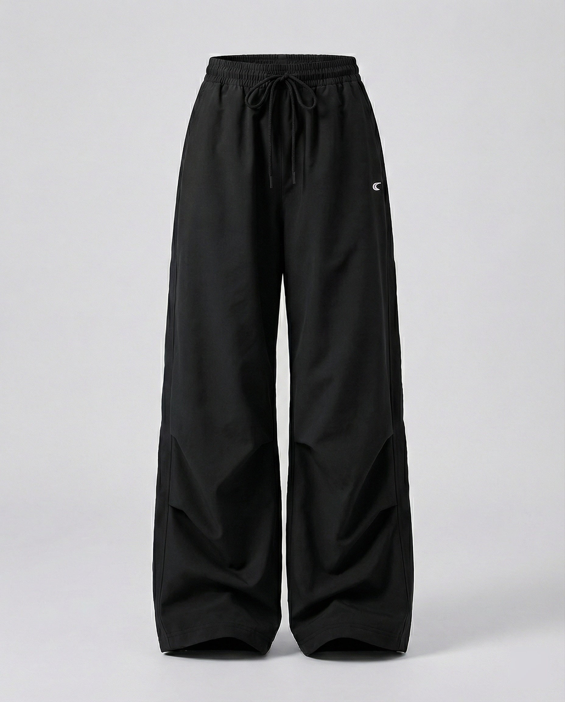 Damen weite Bundhose mit elastischem Tunnelzug langen Schlagbeinen und seitlicher Teilungsnaht in Schwarz