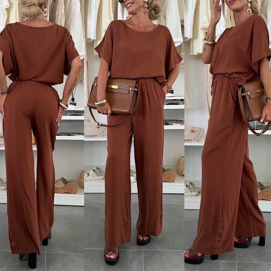 Damen Lässiger Jumpsuit mit weitem Bein und Taillenzug in Braun