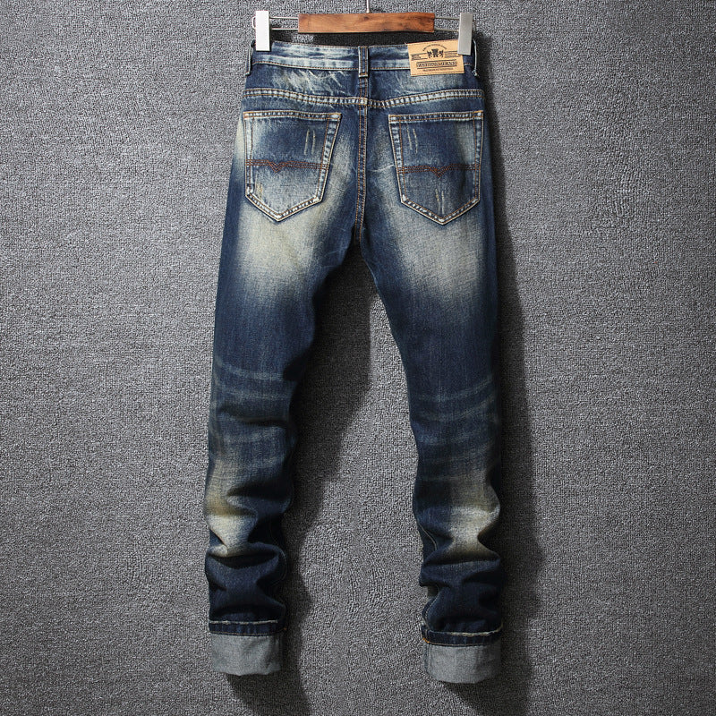 Herren Zerrissene Denim-Jeans mit lässigem Schnitt in Vintageblau