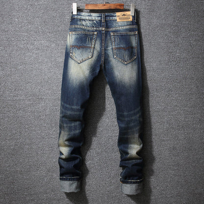 Herren Zerrissene Denim-Jeans mit lässigem Schnitt in Vintageblau